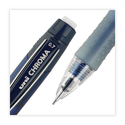 uniball Chroma Mechanical Pencils with Tube of Lead/Erasers, 0.7 mm, HB (#2), Black Lead, Assorted Barrel Colors, 4/Set (UBC70150)