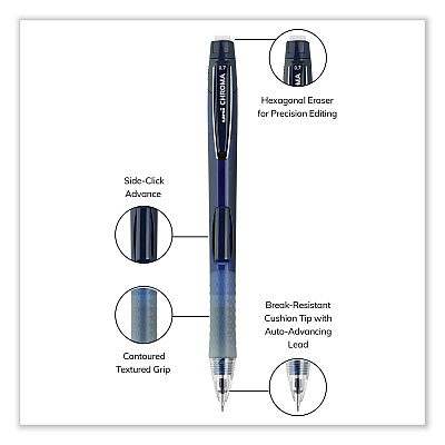 uniball Chroma Mechanical Pencils with Tube of Lead/Erasers, 0.7 mm, HB (#2), Black Lead, Assorted Barrel Colors, 4/Set (UBC70150)