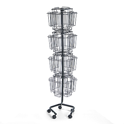 Safco Wire Rotary Display Racks, 32 Compartments, 15w x 15d x 60h, Charcoal (SAF4128CH)