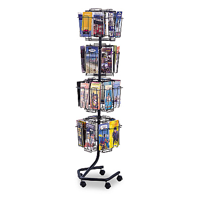 Safco Wire Rotary Display Racks, 32 Compartments, 15w x 15d x 60h, Charcoal (SAF4128CH)