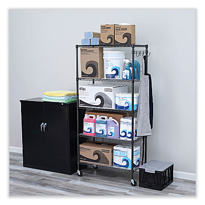 Alera 5-Shelf Wire Shelving Kit with Casters and Shelf Liners, 36w x 18d x 72h, Black Anthracite (ALESW653618BA)