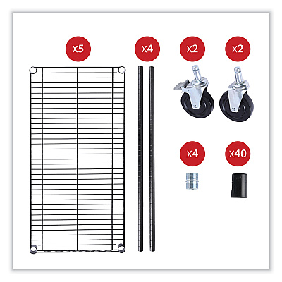 Alera 5-Shelf Wire Shelving Kit with Casters and Shelf Liners, 36w x 18d x 72h, Black Anthracite (ALESW653618BA)
