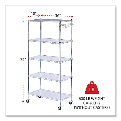 Alera 5-Shelf Wire Shelving Kit with Casters and Shelf Liners, 36w x 18d x 72h, Silver (ALESW653618SR)
