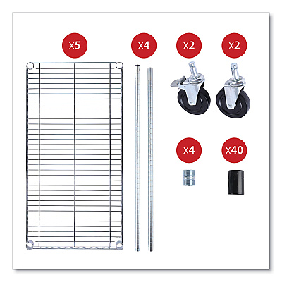 Alera 5-Shelf Wire Shelving Kit with Casters and Shelf Liners, 36w x 18d x 72h, Silver (ALESW653618SR)