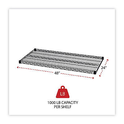 Alera Industrial Wire Shelving Extra Wire Shelves, 48w x 24d, Black, 2 Shelves/Carton (ALESW584824BL)