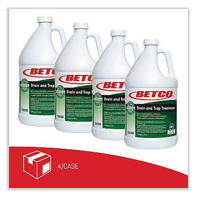 Betco BioActive Solutions Drain and Trap Treatment, Ocean Scent, 1 gal Bottle, 4/Carton (BET26000400)