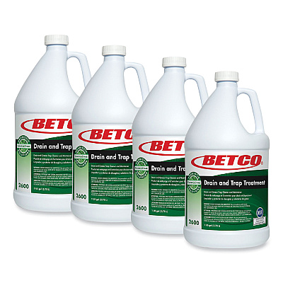 Betco BioActive Solutions Drain and Trap Treatment, Ocean Scent, 1 gal Bottle, 4/Carton (BET26000400)