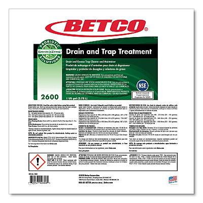 Betco BioActive Solutions Drain and Trap Treatment, Ocean Scent, 1 gal Bottle, 4/Carton (BET26000400)