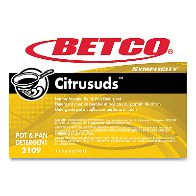 Betco Symplicty Citrusuds Manual Dishwashing Detergent, Lemon Scent, 1 gal Bottle, 4/Carton (BET21090400)