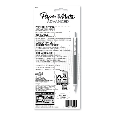 Paper Mate Advanced Mechanical Pencils, 0.5 mm, HB (#2), Black Lead, Gun Metal Gray Barrel (PAP2128197)