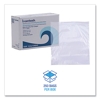 Boardwalk Reclosable Freezer Storage Bags, 1 gal, 10.5" x 11", Clear, 250/Box (BWK1GALFZRBAG)