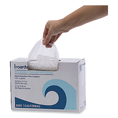 Boardwalk Reclosable Freezer Storage Bags, 1 gal, 10.5" x 11", Clear, 250/Box (BWK1GALFZRBAG)