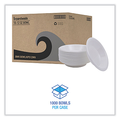 Boardwalk Hi-Impact Plastic Dinnerware, Bowl, 10 to 12 oz, White, 1,000/Carton (BWKBOWLHIPS12WH)