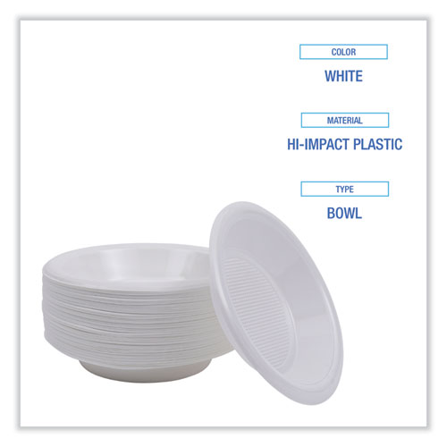Boardwalk Hi-Impact Plastic Dinnerware, Bowl, 10 to 12 oz, White, 1,000/Carton (BOWLHIPS12WH)