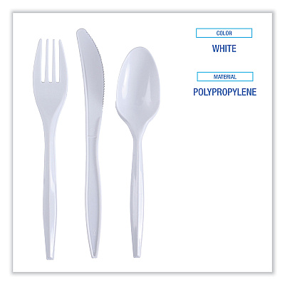 Boardwalk Three-Piece Cutlery Kit, Fork/Knife/Teaspoon, Polypropylene, White, 250/Carton (BWKCOMBOKIT)