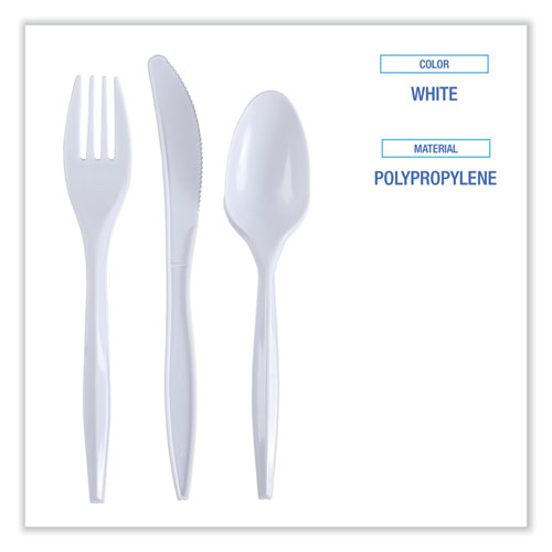 Boardwalk Three-Piece Cutlery Kit, Fork/Knife/Teaspoon, Polypropylene, White, 250/Carton (COMBOKIT)