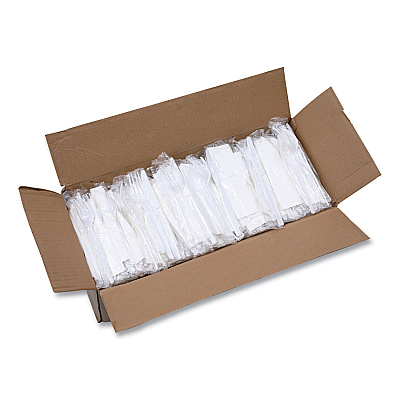 Boardwalk Four-Piece Cutlery Kit, Fork/Knife/Napkin/Teaspoon, Heavyweight, White, 250/Carton (BWKFKTNHWPSWH)