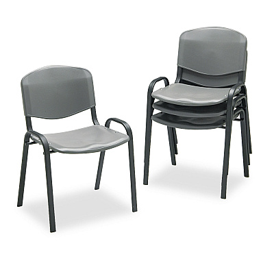 Safco Stacking Chair, Supports Up to 250 lb, 18" Seat Height, Charcoal Seat, Charcoal Back, Black Base, 4/Carton (SAF4185CH)