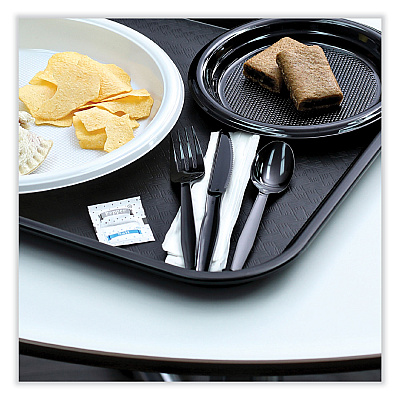 Boardwalk Six-Piece Cutlery Kit, Condiment/Fork/Knife/Napkin/Teaspoon, Black, 250/Carton (BWKFKTNSMWPSBLA)