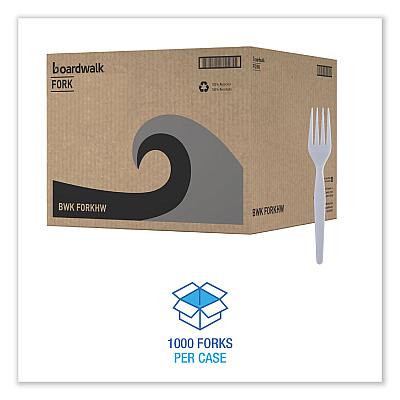 Boardwalk Heavyweight Polystyrene Cutlery, Fork, White, 1000/Carton (BWKFORKHW)