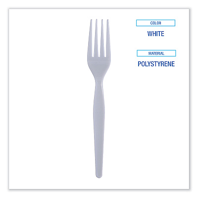 Boardwalk Heavyweight Polystyrene Cutlery, Fork, White, 1000/Carton (BWKFORKHW)