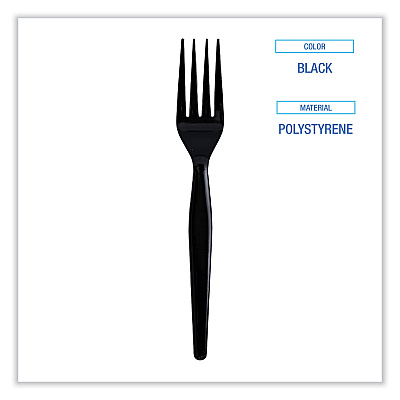 Boardwalk Heavyweight Wrapped Polystyrene Cutlery, Fork, Black, 1,000/Carton (BWKFORKHWPSBIW)