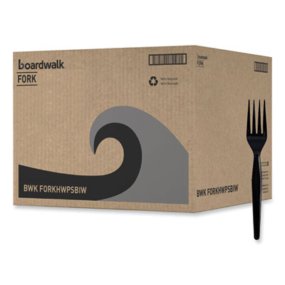 Boardwalk Heavyweight Wrapped Polystyrene Cutlery, Fork, Black, 1,000/Carton (BWKFORKHWPSBIW)