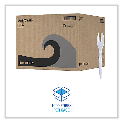 Boardwalk Mediumweight Wrapped Polypropylene Cutlery, Fork, White, 1000/Carton (BWKFORKIW)