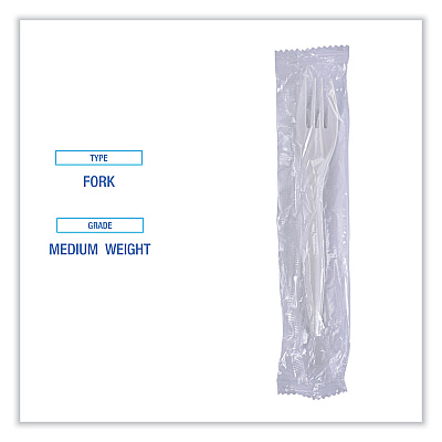 Boardwalk Mediumweight Wrapped Polypropylene Cutlery, Fork, White, 1000/Carton (BWKFORKIW)