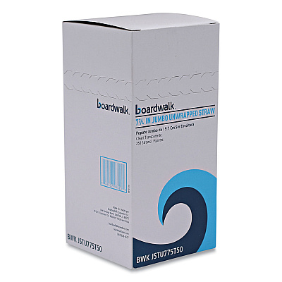 Boardwalk Jumbo Straws, 7.75", Plastic, Translucent, Unwrapped, 250/Pack, 50 Packs/Carton (BWKJSTU775T50)