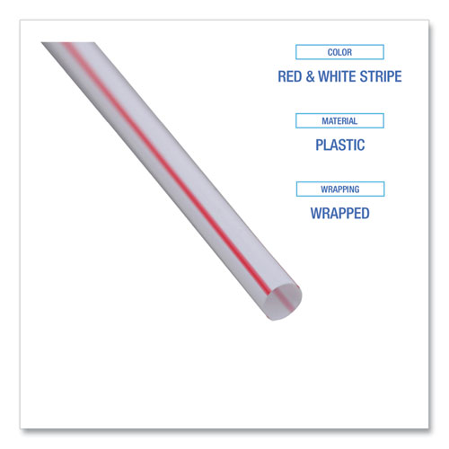 Boardwalk Wrapped Jumbo Straws, 7.75", Plastic, White/Red Stripe, 400/Pack, 25 Packs/Carton (JSTW775S24)