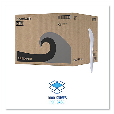 Boardwalk Mediumweight Wrapped Polypropylene Cutlery, Knives, White, 1,000/Carton (BWKKNIFEIW)