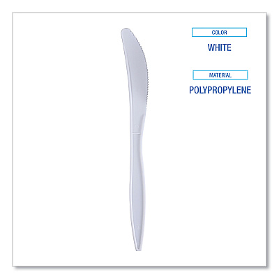 Boardwalk Mediumweight Wrapped Polypropylene Cutlery, Knives, White, 1,000/Carton (BWKKNIFEIW)