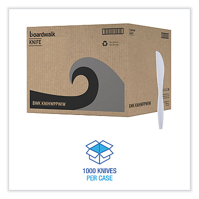Boardwalk Heavyweight Wrapped Polypropylene Cutlery, Knife, White, 1,000/Carton (BWKKNIHWPPWIW)