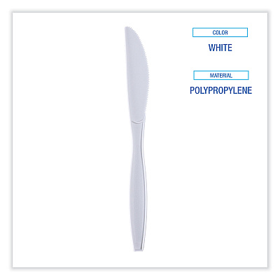 Boardwalk Heavyweight Wrapped Polypropylene Cutlery, Knife, White, 1,000/Carton (BWKKNIHWPPWIW)