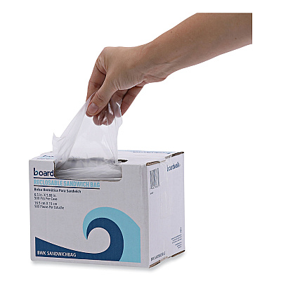 Boardwalk Reclosable Food Storage Bags, Sandwich, 6.5" x 5.89", Clear, 500/Box (BWKSANDWICHBAG)