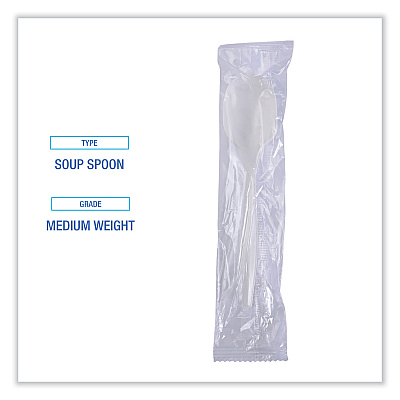 Boardwalk Mediumweight Wrapped Polypropylene Cutlery, Soup Spoon, White, 1,000/Carton (BWKSSMWPPWIW)