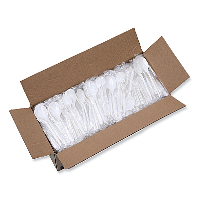 Boardwalk Mediumweight Wrapped Polypropylene Cutlery, Soup Spoon, White, 1,000/Carton (BWKSSMWPPWIW)