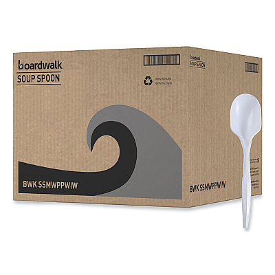 Boardwalk Mediumweight Wrapped Polypropylene Cutlery, Soup Spoon, White, 1,000/Carton (BWKSSMWPPWIW)