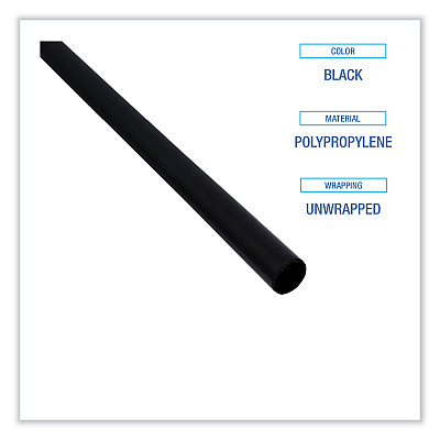 Boardwalk Single-Tube Stir-Straws, 5.25", Polypropylene, Black, 1,000/Pack, 10 Packs/Carton (BWKSTRU525B10)