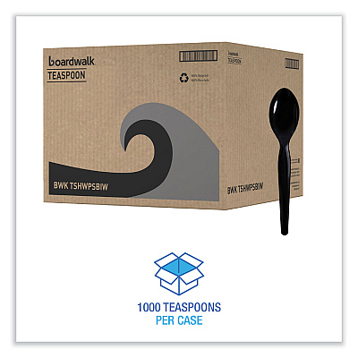 Boardwalk Heavyweight Wrapped Polystyrene Cutlery, Teaspoon, Black, 1,000/Carton (BWKTSHWPSBIW)
