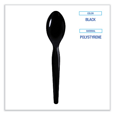 Boardwalk Heavyweight Wrapped Polystyrene Cutlery, Teaspoon, Black, 1,000/Carton (BWKTSHWPSBIW)