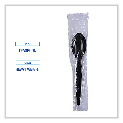 Boardwalk Heavyweight Wrapped Polystyrene Cutlery, Teaspoon, Black, 1,000/Carton (BWKTSHWPSBIW)