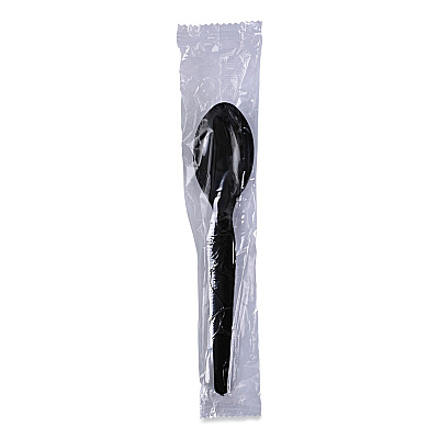 Boardwalk Heavyweight Wrapped Polystyrene Cutlery, Teaspoon, Black, 1,000/Carton (BWKTSHWPSBIW)
