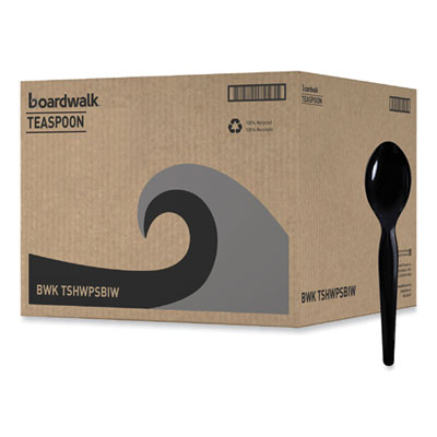 Boardwalk Heavyweight Wrapped Polystyrene Cutlery, Teaspoon, Black, 1,000/Carton (BWKTSHWPSBIW)