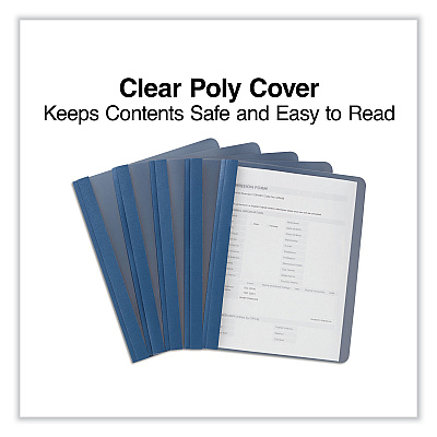 Universal Clear Front Report Covers with Fasteners, Three-Prong Fastener, 0.5" Capacity,  8.5 x 11, Clear/Dark Blue, 25/Box (UNV56138)