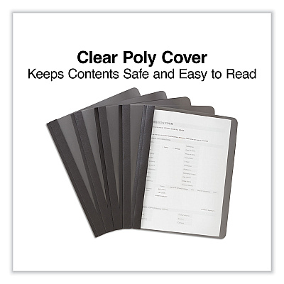 Universal Clear Front Report Cover, Prong Fastener, 0.5" Capacity, 8.5 x 11, Clear/Black, 25/Box (UNV57120)