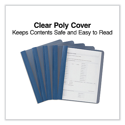 Universal Clear Front Report Cover, Prong Fastener, 0.5" Capacity, 8.5 x 11, Clear/Dark Blue, 25/Box (UNV57122)