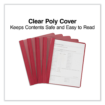 Universal Clear Front Report Cover, Prong Fastener, 0.5" Capacity, 8.5 x 11, Clear/Red, 25/Box (UNV57123)