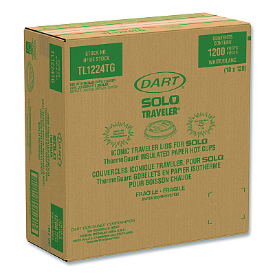 Solo Traveler Sip Through Lids for ThermoGuard Hot Cups, Fits 12, 16, 20, 24 oz, White, 1,200/Carton (DCCTL1224TG)